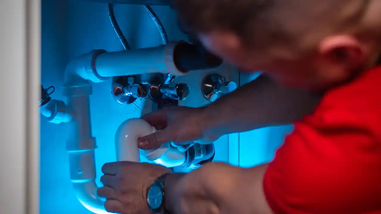Water heater leak detection in La Mirada: technician checking plumbing connections for the source of a leak